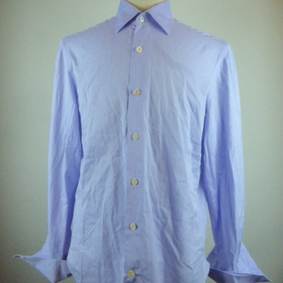 Kiton blue cotton french cuff shirt made in Italy Designer L